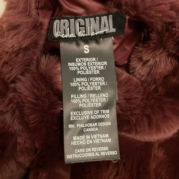 Nicole Miller Original Reversible Vest Womens Small Wine Red Faux Fur Quilted - Image 3