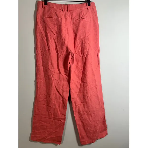 Banana Republic Lina Straight Linen Pant Coral High Rise‎ Relaxed 6 882876-04 - Image 4