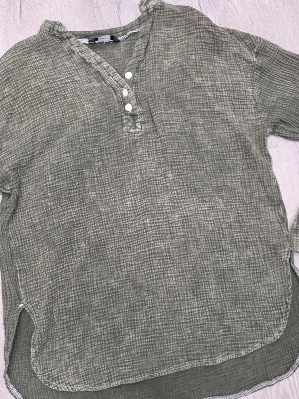 Dokotoo Green Textured Long Sleeve Button Henley Top Casual Loose Fit size mediu - Image 8