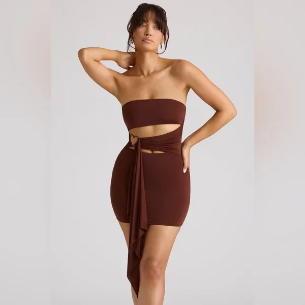 Oh Polly Natalya Bandeau Mini Dress in Chocolate Brown Size 4 New with tag - Image 7