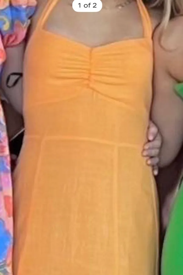 Forever 21 Orange maxi halter slit summer dress #beach dress #sunmermaxidress #trendy #cute #brunch - Image 3