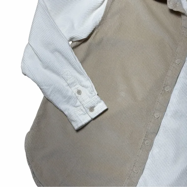 American Eagle Colorblock Corduroy Button Up Shirt Cream and Tan Womens M - Image 2