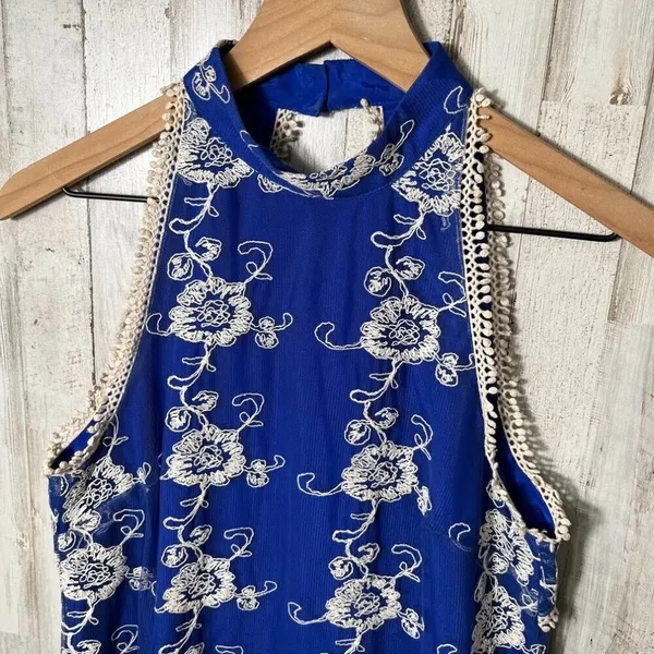 Lovers + Friends Revolve Moonlit Mini Dress Lace Royal Blue HalterWomens XS - Image 3