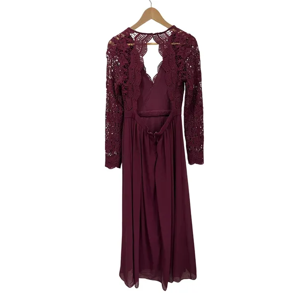 Lulus Burgundy Chiffon Long Sleeve‎ Bridesmaid Formal Gown Size M - Image 2
