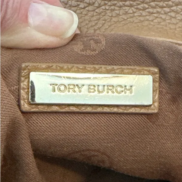 Tory Burch Pebbled Leather Chain Tote‎ Brown Camel Slouchy Bag - Image 16