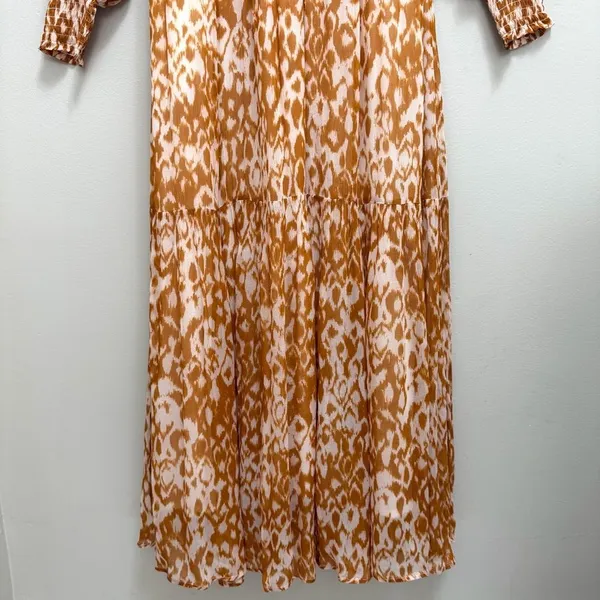 NWT Anthropologie Odetta Ruffled V Neck Maxi Dress Leopard Orange Size XS - Image 5