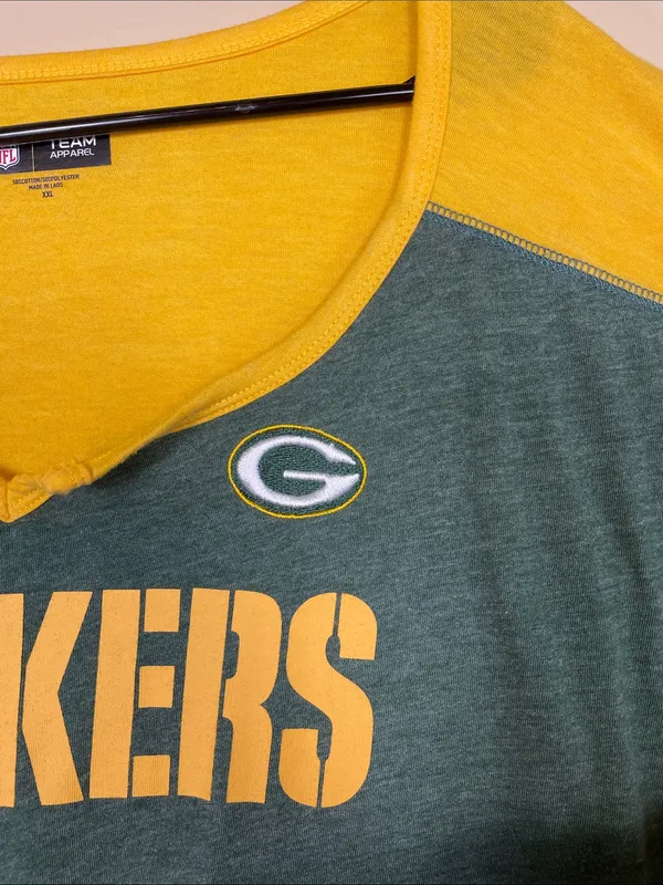 NFL Green Bay Packers Women’s Split Neck Green Yellow Short Sleeve Shirt - Image 4