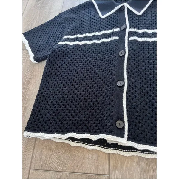 Abercrombie & Fitch Crochet Short Sleeve Polo Sweater - Image 2
