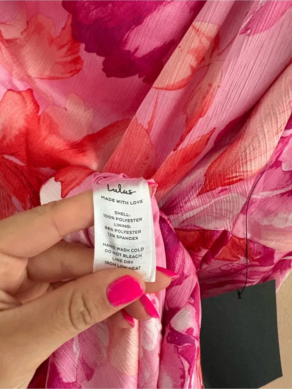 Lulus Divinely Blooming Pink Multi Floral One-Shoulder Midi Dress Size Large NWT - Image 10