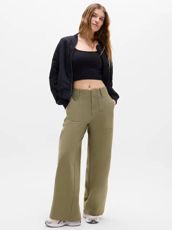 New Athleta 2P Skyline High Rise Wide Leg Pant Perennial Olive Size 2 Petite - Image 2