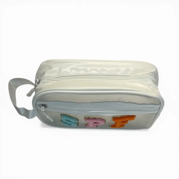 Clear SPF Makeup Bag Travel Cosmetic Pouch Chenille Patch Toiletry Organizer NWT - Image 2