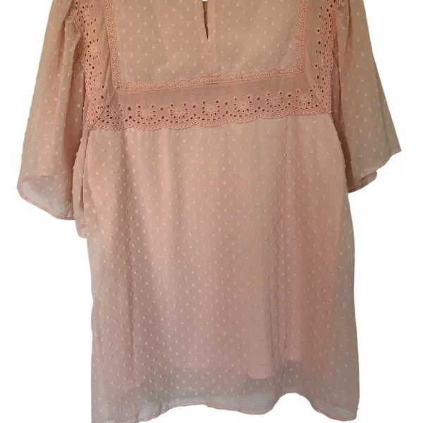 Amazon Pink Flutter Sleeve Blouse with Bib Collar - Image 3