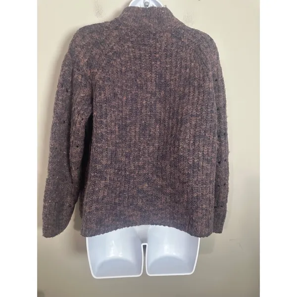 Madewell Pointelle Mockneck Pullover Sweater Brown Marled Wool MC031 Size S - Image 7