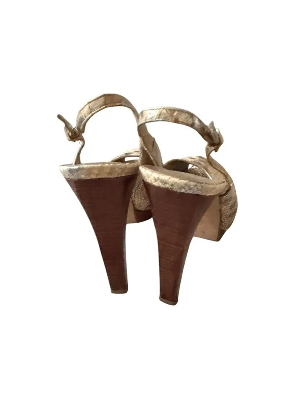 STUART WEITZMAN Beige Metallic Leather Slingback Heels Size 8 - Image 3