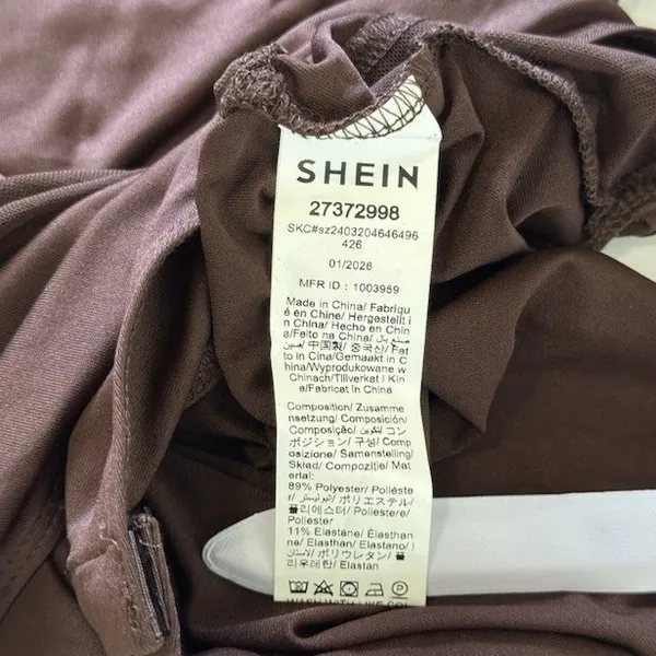 SheIn Womens Brown Mesh Bodysuit XL Sheer Long Sleeve Geometric Panels Fitted - Image 5