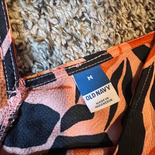 Old Navy Womens Orange Black Tropical Floral V-Neck Sleeveless Tank‎ Top Medium - Image 2