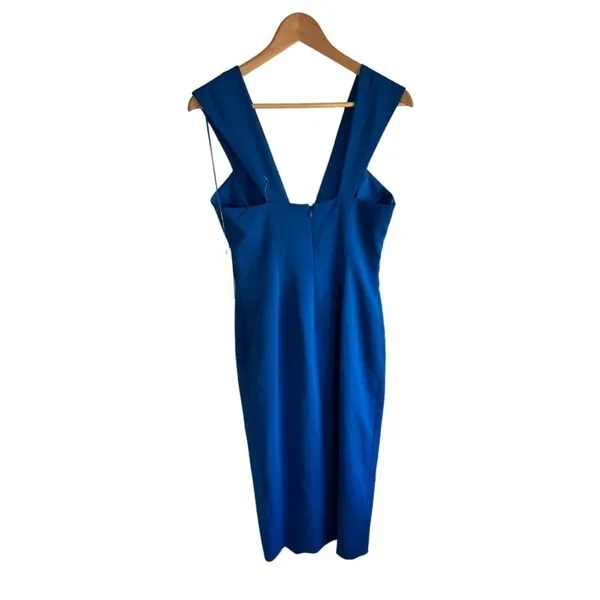 Jay Godfrey Cobalt Blue Deep‎ V-neck Plunge Midi 6 Cocktail Dress - Image 4