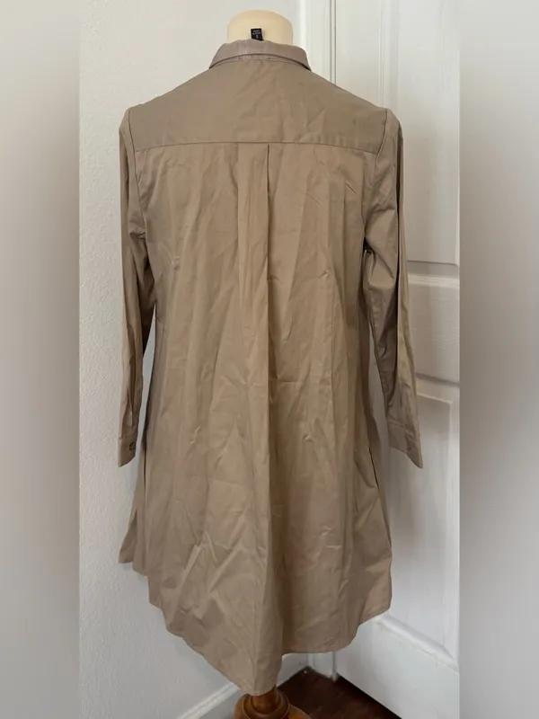 Tuckernuck Barcelona Beige Wren Long Sleeve Mini Shirt Dress Trapeze A Line Sml - Image 2