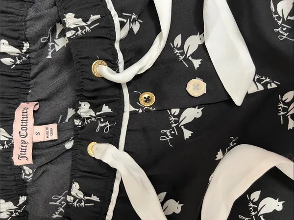 Juicy Couture Bird Print Satin Pajama Set | Cami & Shorts | Size S - Image 15