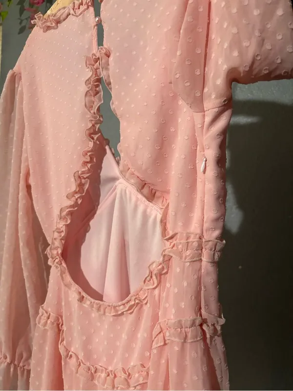 Women's Pink Ruffle Swiss Dot Babydoll Nightdress - Image 7