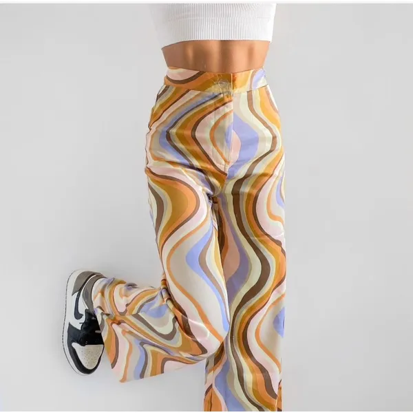 Urban Outfitters Wide Leg Pants Womens XS Multicolor Psychedelic Swirl Retro 70s - Image 4