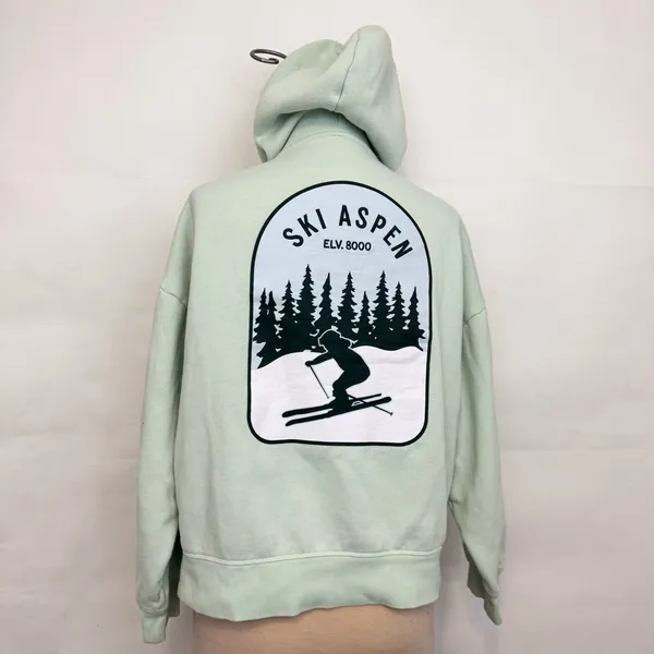 Victoria’s Secret PINK Mint Green Ski Aspen Campus Hoodie Large - Image 4
