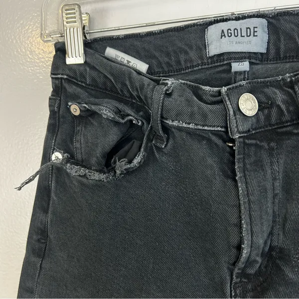 AGOLDE Toni Black Mid Rise Ankle Denim Jeans Raw Hems Size 25 - Image 6