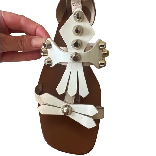 Tory Burch Aurora Studded Gladiator Sandals White‎ Leather Size 7 Rare - Image 10