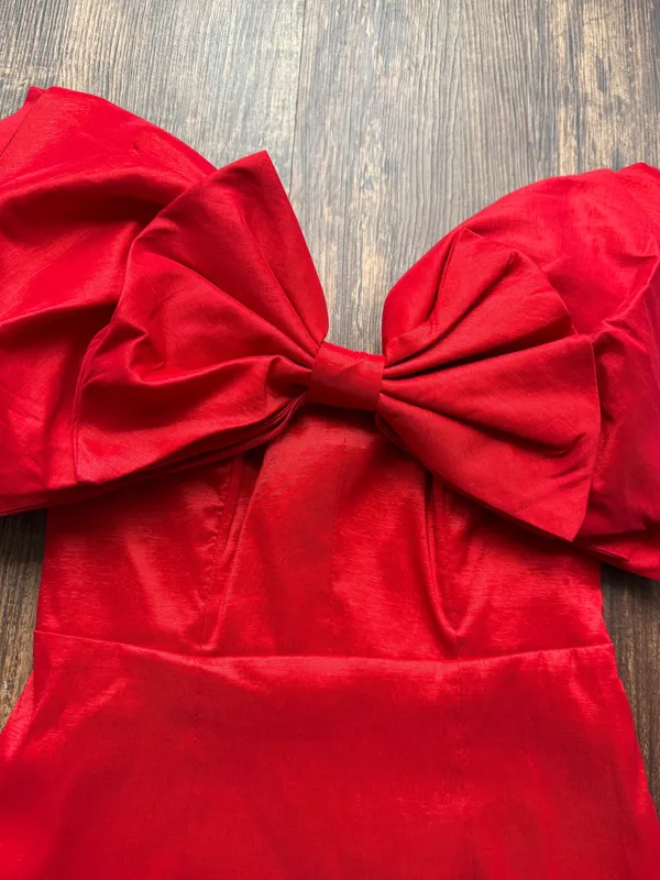 Women’s Bardot Red Bow Off The Shoulder Mini Dress in Fire Red - Size XS - Image 6