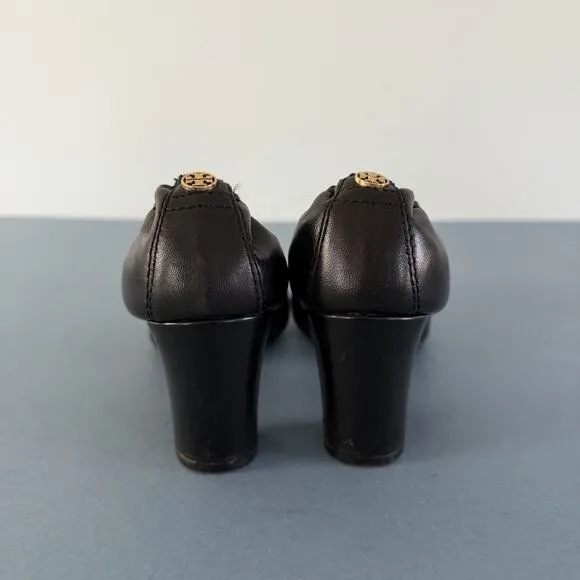 Tory Burch Abbey 2 Mid Heel Black Leather‎ Cap Toe Block Heel Pumps - Image 5