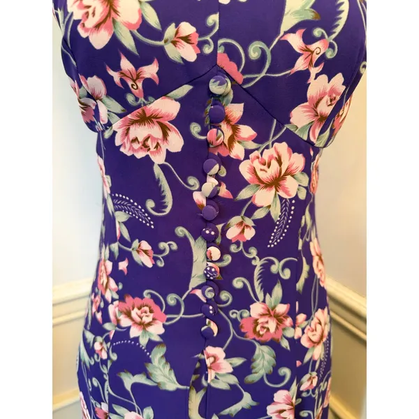 VTG Timoteo Corelli Purple Floral Button-Front Slip Dress Maxi 90s Whimsigoth - Image 4