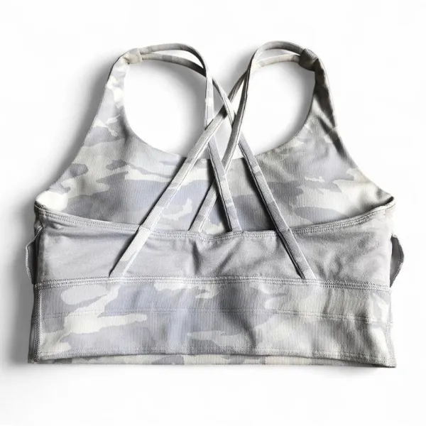 Lululemon ENERGY BRA LONG LINE RIB INCOGNITO CAMO ALPINE WHITE MULTI SZ 6 EUC. - Image 8