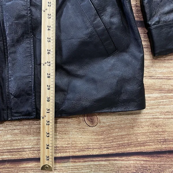 Phase Two Black Leather Jacket Womens Medium Full Zip Pockets - Image 6
