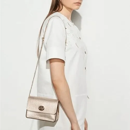 Coach Women's Turnlock Chain Crossbody Leather Bag, Platinum/Gold, NWOT - Image 12