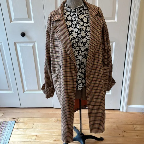 Anthropologie Lost + Wander orange & yellow plaid trench coat - Image 3