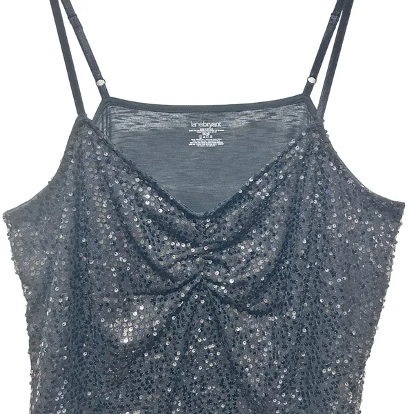 Lane Bryant Women Cami Top 26/28 Black Sequin Drape Front Party‎ Y2K Disco Glam - Image 4