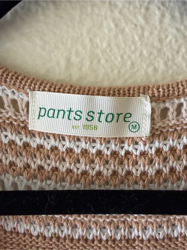 Charleston Stroll Top - Striped Crochet Tie-Front Camisole in Beige and Cream - Image 5