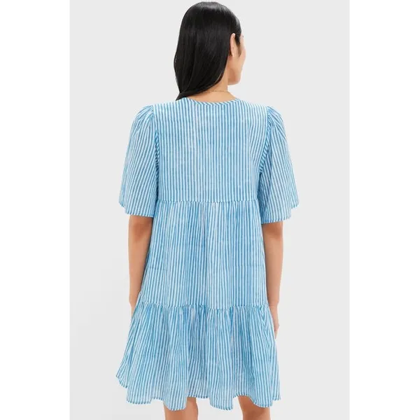 Emerson Fry India Collection Women‎ Isla Dress M/L Blue Stripe Organic Cotton - Image 8