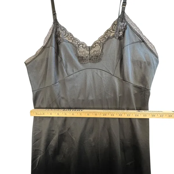 Adonna JCPenney Black Nylon Lace Slip Dress Vtg Lingerie Sz 38 M Y2K Whimsygoth‎ - Image 6