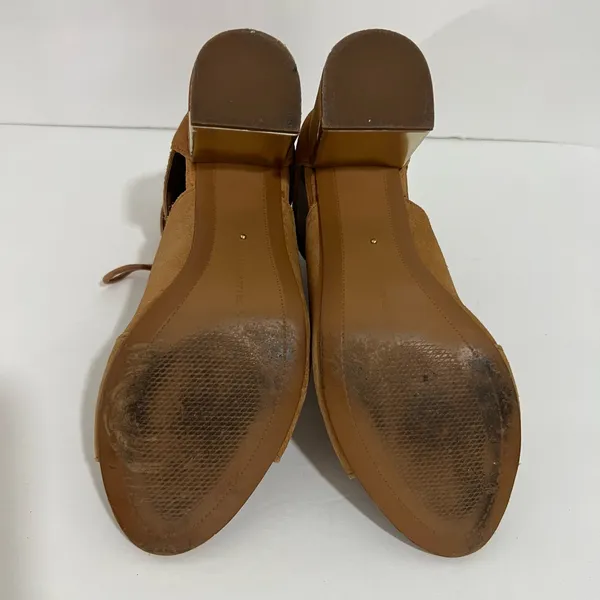 Stradivarius Lace Up Block Heels Camel Brown & Gold Size 38 - Image 7