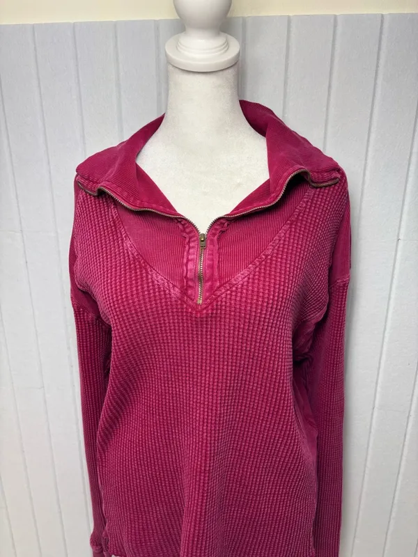 Free People Ashton Wine Half-Zip‎ Waffle Knit Pullover Size XL - Image 6