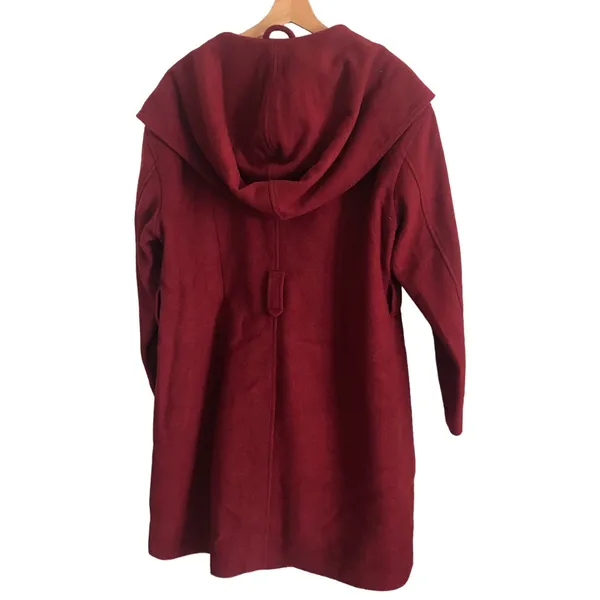 Avec Les Filles Hooded Twill Wrap Coat In Maroon (No Belt) Nordstrom Cut Off Tag Size Xl Reg Look polished on the go in this timelessly chic wrap coat with an expansive hood for blustery days and handwarming welt pockets. • 38 1/2" length (size Medium) • Double-breasted button closure • Fixed hood • Shawl collar • Lined • 46% polyester, 29% acrylic, 9% wool, 9% rayon, 5% nylon, 2% cotton • Dry clean • Imported • Item # 6236110 Belt is not included - Image 8