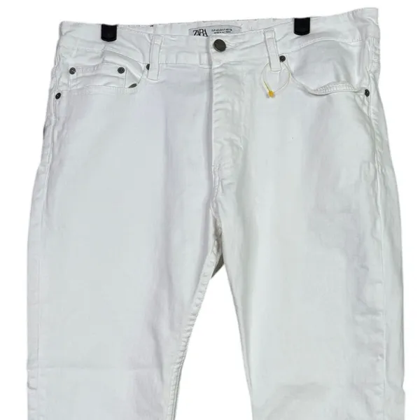 Zara Straight Leg High Rise Stretch Casual Ankle Cropped Denim Jean Zip 36 White - Image 3