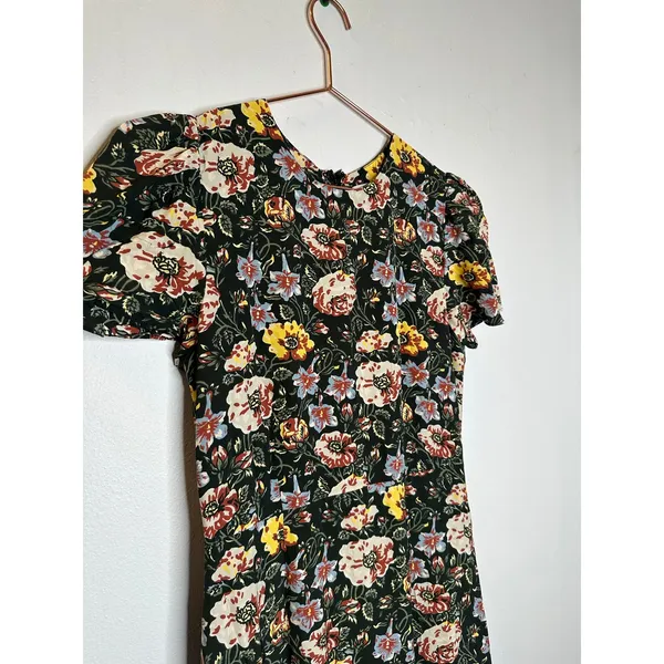 RHODE Black White Yellow Floral Lulani Crew Neck Short Sleeve Cocktail Dress 2 - Image 8