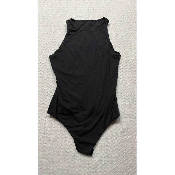 SKIMS Womens Black High Neck Sleeveless Bodysuit Size L Mock Neck Snap Gusset - Image 2