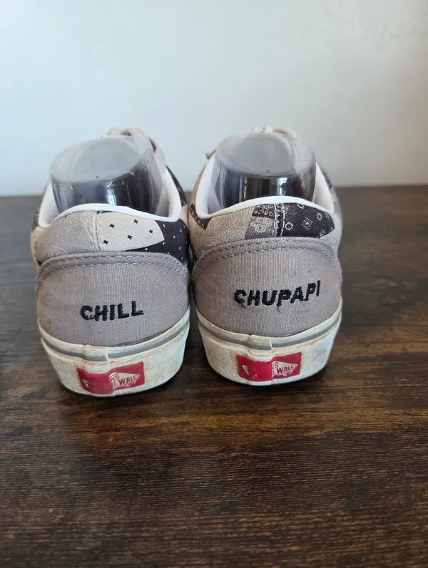 Vans Patchwork Sneakers Low Top Gray Custom Chill Chupapi Unisex M 7.5 W 9 - Image 5