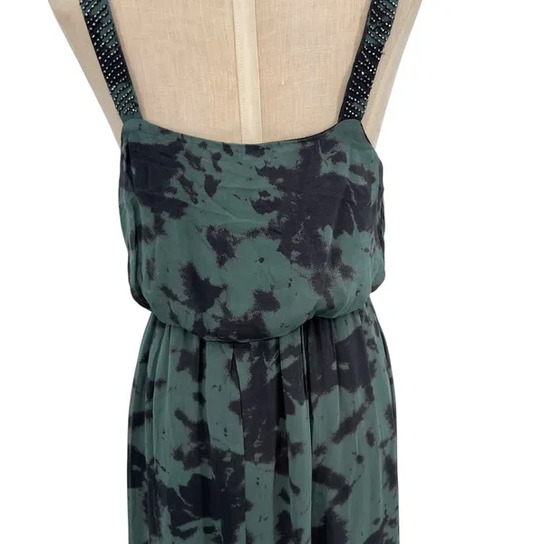 Zara Maxi Dress Tie‎ Dye Printed Chiffon Beaded Straps Green Size Small - Image 12