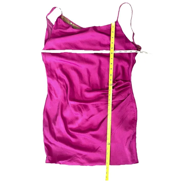 Lulus Pixie Perfect Magenta Satin Mini Dress Cowl Back Ruched Slip - Image 7