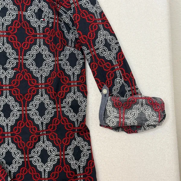 Tommy Hilfiger‎ Top Sz L Abstract Patriotic Print Button Up Shirt Preppy Casual - Image 4