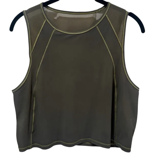 LuLuLemon Olive Green Mesh Detail Athletic Tennis Pickleball‎ Crop Tank Size S/M - Image 2
